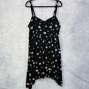 Torrid Dark Floral Smocked Assymetrical Dress Womens 2X Feminine Wedding Guest